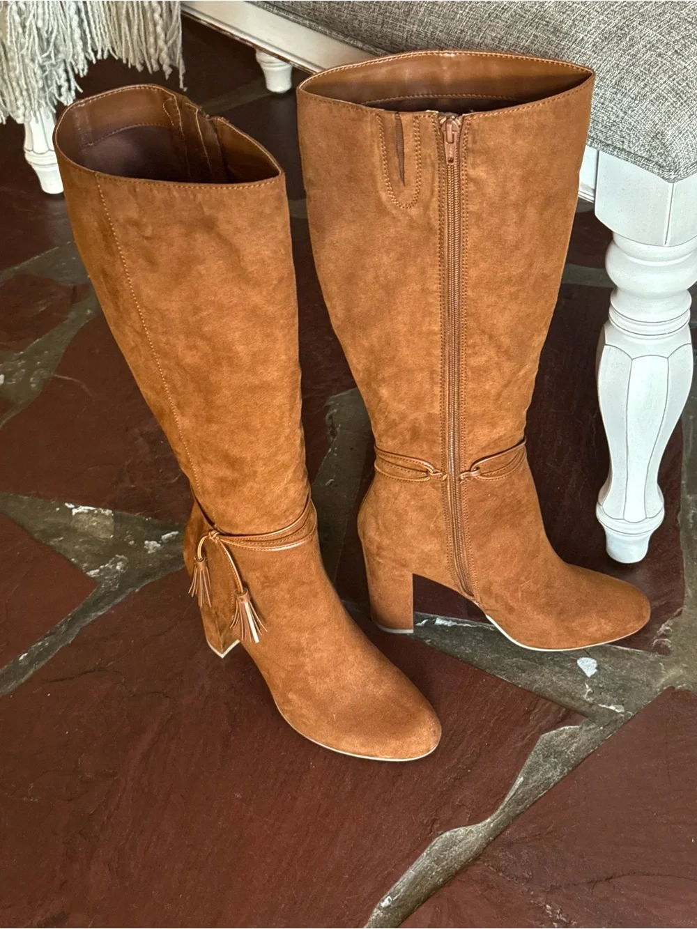 Women's Tall Tassel Brown Suede Boots - Size 9